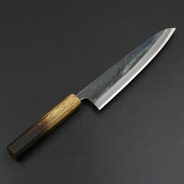 送料無料 元兼 和牛刀 210mm 両刃 青紙スーパー 割込み 黒打ち仕上げ 焼き漆柄 土佐打ち刃物 極上品 和包丁 家庭用包丁 黒打ち包丁 鍛造 日本製 誕生日 母の日 プレゼント 退職祝い
