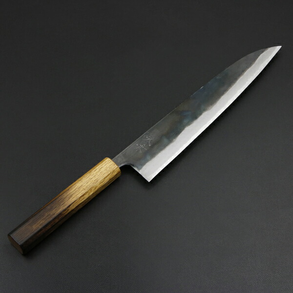 送料無料 元兼 和牛刀 240mm 両刃 青紙スーパー 割込み 黒打ち仕上げ 焼き漆柄 土佐打ち刃物 極上品 和包丁 家庭用包丁 黒打ち包丁 鍛造 日本製 誕生日 母の日 プレゼント 退職祝い
