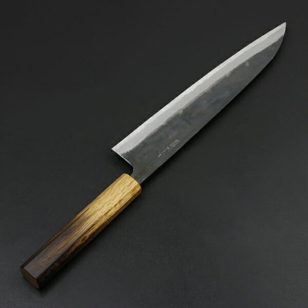送料無料 元兼 和牛刀 240mm 両刃 青紙スーパー 割込み 黒打ち仕上げ 焼き漆柄 土佐打ち刃物 極上品 和包丁 家庭用包丁 黒打ち包丁 鍛造 日本製 誕生日 母の日 プレゼント 退職祝い_14
