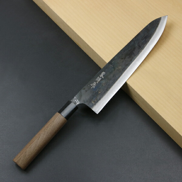 送料無料 東周作 和牛刀 240mm 両刃 青紙スーパー 割込み 黒打ち仕上げ クルミ柄