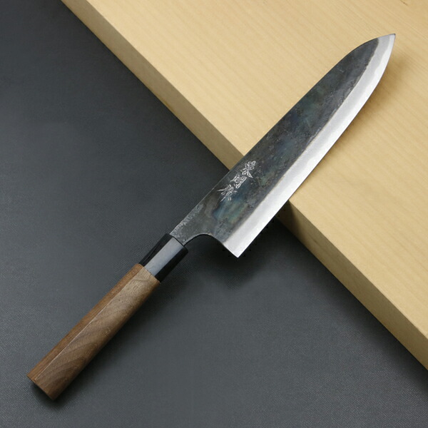 送料無料 東周作 和牛刀 210mm 両刃 青紙スーパー 割込み 黒打ち仕上げ クルミ柄