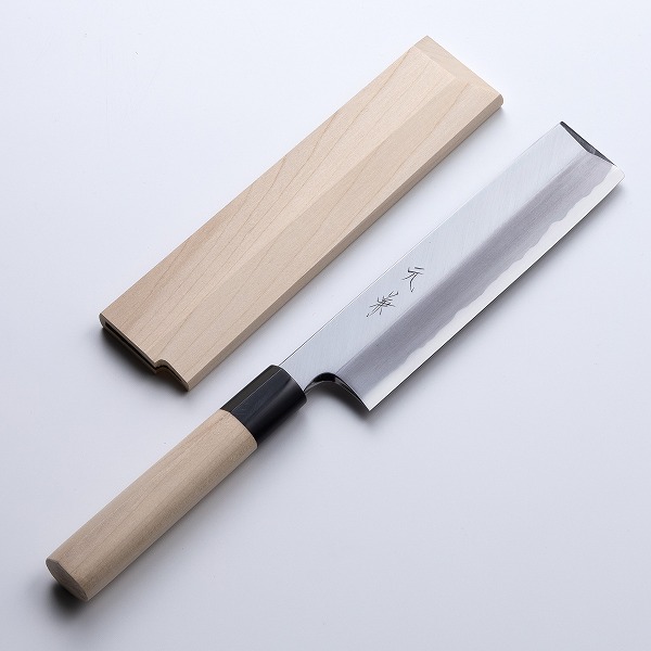 送料無料 堺元兼 薄刃包丁 片刃 180mm 白紙2号 刃金つけ 水牛柄 木鞘付 最高級 和包丁 本職向け こだわりの逸品 日本製