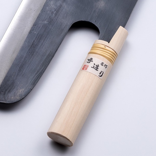 送料無料 左利き用 そば切り包丁 片刃 300mm 安来白紙鋼 黒打ち仕上げ 布ケース付 麺切り 包丁 蕎麦切り包丁 手造り 蕎麦包丁 年越しそば うどん 日本製_5