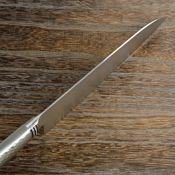 送料無料 牛刀 両刃 240mm ステン＆ニッケル 63層鋼 ダマスカス模様 ステンレス一体型包丁 洋包丁 業務用包丁 家庭向け包丁 シェフナイフ ステンレス包丁 日本製_2