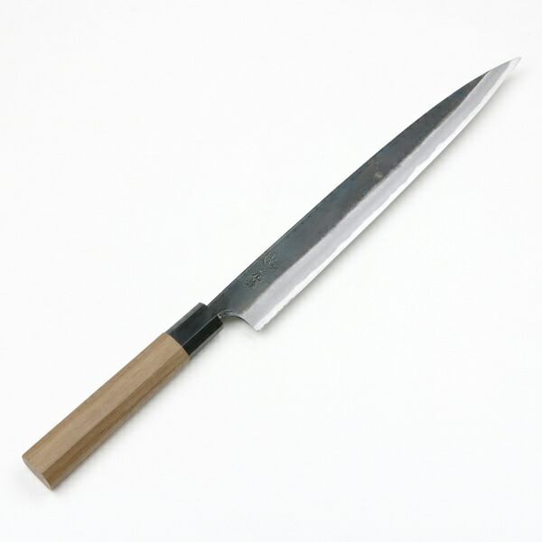 送料無料 元兼 柳刃包丁 240mm 両刃 青紙1号 割込み 黒打ち仕上げ 八角クルミ柄 土佐打ち刃物 極上品 和包丁 刺身包丁 黒打ち包丁 鍛造 日本製 誕生日 母の日 プレゼント 退職祝い