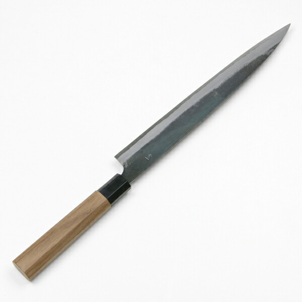 送料無料 元兼 柳刃包丁 240mm 両刃 青紙1号 割込み 黒打ち仕上げ 八角クルミ柄 土佐打ち刃物 極上品 和包丁 刺身包丁 黒打ち包丁 鍛造 日本製 誕生日 母の日 プレゼント 退職祝い_14