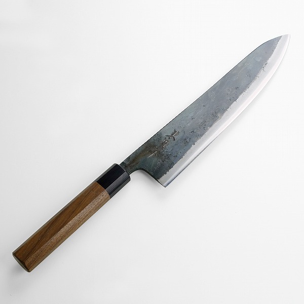 送料無料 東周作 和牛刀 240mm 両刃 青紙1号 割込み 黒打ち仕上げ ウォルナット八角柄 土佐打ち刃物