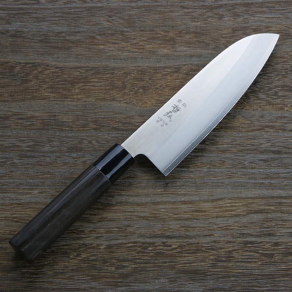 送料無料 哲弘作 三徳包丁 両刃 170mm V金10号 割込みステンレス 焼き栗柄