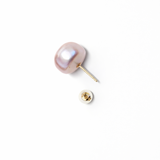 淡水バロック真珠 ピアス 11mm ピンク K10YG スタッド 一粒パール 大粒 