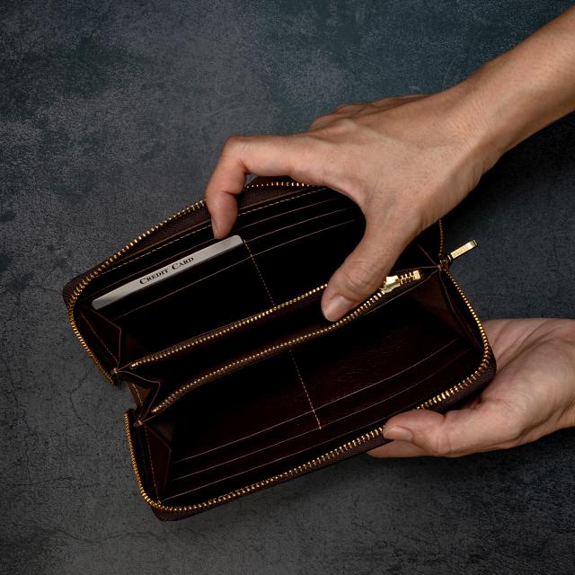 フルジップ長財布 メンズ レディース 御山杉 牛革 天然木 小銭入れ 木製 防水コーティング 日本製 一点物 全8色（ブラック/チョコ/グリーン/キャメル/ベージュ/アクア/レッド/ピンク）ギフト 三重県 伊勢 神宮 外宮参道COMISE_3