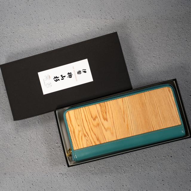 フルジップ長財布 メンズ レディース 御山杉 牛革 天然木 小銭入れ 木製 防水コーティング 日本製 一点物 全8色（ブラック/チョコ/グリーン/キャメル/ベージュ/アクア/レッド/ピンク）ギフト 三重県 伊勢 神宮 外宮参道COMISE_4