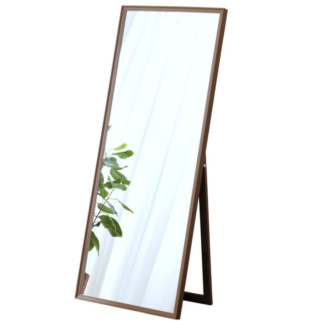 ドウシシャ スタンドミラー 姿見鏡 全身 高さ150 幅60cm 大型 完成品 飛散防止加工 ダンス 軽量 軽い 薄型 木製フレーム シンプル おしゃれ 北欧 玄関 自立 ストッパー金具 賃貸 折り畳み収納OK 奥行40 ブラウン IMS1560BR