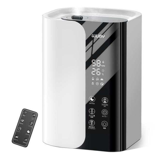 加湿器 大容量 6L 【2025年新モデル?5重除菌?加熱式】 超音波式 加湿器 卓上 ハイブリッド式 アロマ対応 上から注水 マイナスイオン 空気清浄機能 100℃高温除菌 UVライト 6段階加湿量 吹出口360°調整 湿度調整/温度表示/チャイルドロック/12Hタイマー 水漏れ防止 空焚き防止
