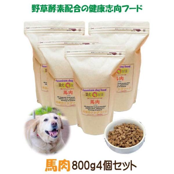 送料無料 国産 無添加 ドッグフード グルテンフリー 馬肉 お米のドッグフード 800g 4個 全犬種対応 アレルギー ドライフード 高たんぱく 低脂肪 食いつき ダイエット シニア犬 避妊・去勢 涙やけ 目やに 体臭