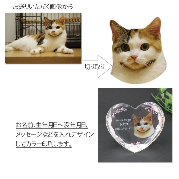ペット位牌 クリスタルガラス カラー印刷 ハートスタンド（L)高さ9ｍ 名入れ メッセージ 犬 猫_10