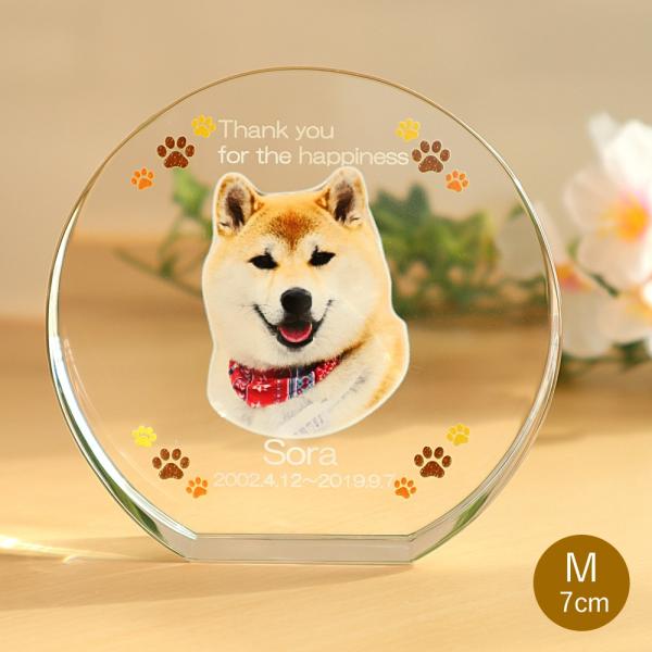 ペット位牌クリスタル サークルスタンド（M)7ｃｍ カラー印刷 名入れ メッセージ 犬 猫 クリスタルガラス製