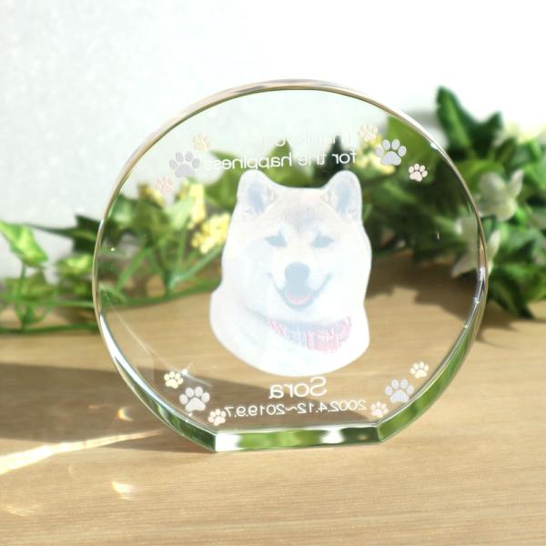 ペット位牌クリスタル サークルスタンド（M)7ｃｍ カラー印刷 名入れ メッセージ 犬 猫 クリスタルガラス製_4