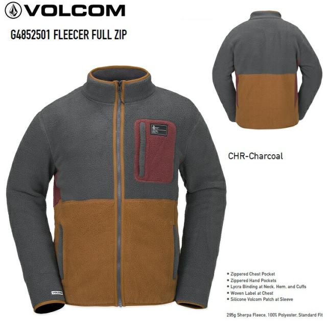 VOLCOM ボルコム　FLEECER FULL ZIP 　【 CHR-Charcoal 】 G4852501  2025 フリース　日本正規品 レイヤー スノーボードインナー  インナー フリース 　防菌 防臭  保温 速乾