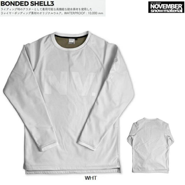 NOVEMBER BONDED SHELL 3 撥水CREW NECK（WHITE / SIZE:XL ）　スノーボード用CREW ３レイヤーボンディング素材　WATERPROOF : 10,000 mm　ノベンバー　クルーネック 23-24