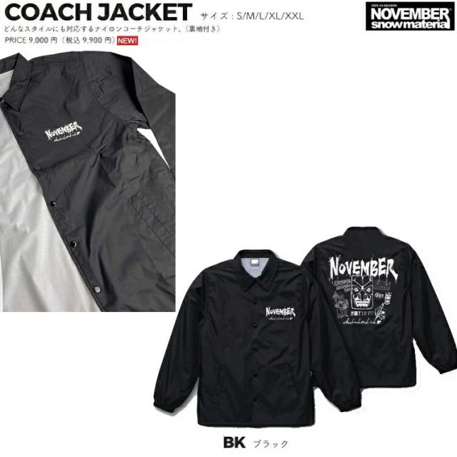 NOVEMBER COACH JACKET 2  BLACK ノベンバー　コーチジャケット　スノーボード用ナイロンジャケット　　2026