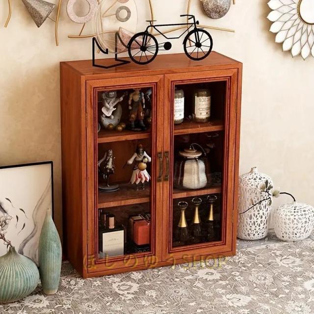 収納棚 キャビネット 小型 木製 ラック 棚 収納 ショーケース ディスプレイラック 扉付き おしゃれ レトロ 飾り棚 省スペース 卓上 ア