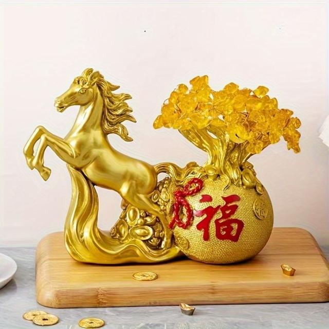 オブジェ 置物 福を呼ぶ馬 ゴールデンホース 高級感 うま ウマ 干支 正月 インテリア リビング ダイニング 玄関 寝室 装飾 オーナメント 樹脂