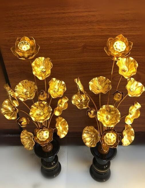「密教 法具 寺院用仏具」　供養 常花 アルミ製　1対 　高さ：40CM