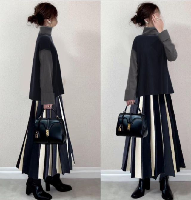 セットアップ 秋冬 ２点セットセータートップス+スカート ハイネック 長袖 無地ニット セーター 着痩せ おしゃれ 大人 可愛い