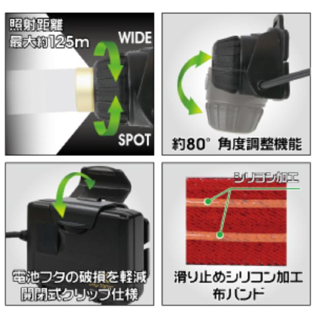 ポイント超超祭 JHD-700RD ヘルメット LEDヘッドライト 充電式 乾電池兼用最大700lm 防塵防滴 IPX4JOB アウトドア マーベル MARVEL_3