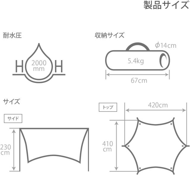 DOD(ディーオーディー) いつかのタープ はじめてでも扱いやすい ベーシックな ヘキサタープ オールインワン 延長テープ 標準付属 UV加工済_6