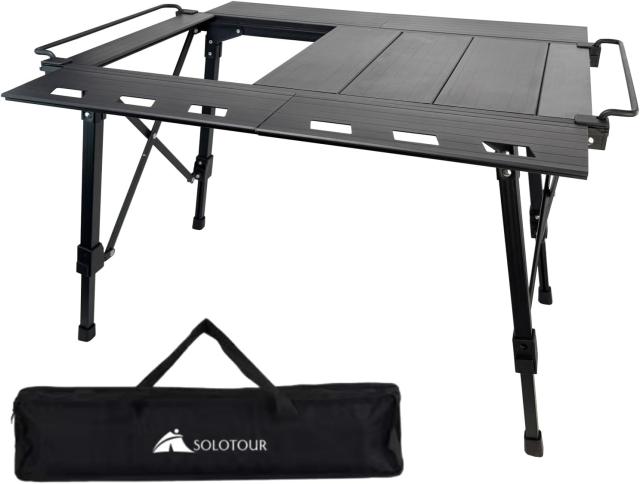 新品 Solotour IGTテーブル アウトドア テーブル キャンプ 折り畳み アルミ 調節可能 軽量 頑丈 30？荷重 便利 バーベキュー ハイキング コンパクト 収納袋付き ブラック