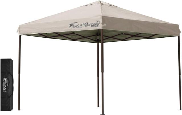 新品 FIELDOOR ワンタッチタープテント 【4点ロック/スチール】 組立て簡単 高耐水加工 シルバーコーティング(※ホワイトを除く) UVカットコーティング アウトドア キャンプ BBQ [通常タイプ] [2.5×2.5m] [ライトベージュ]