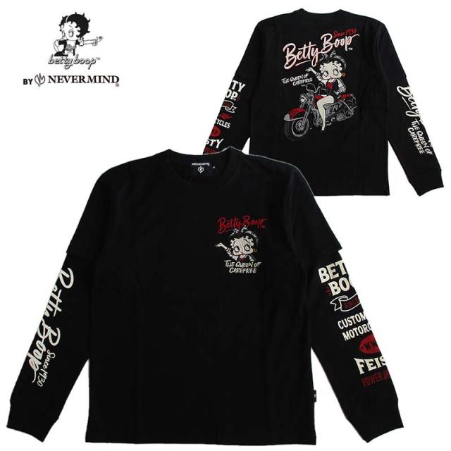 ベティーブープ Betty Boop フェイク袖 長袖Tシャツ（ロンT） 刺繍 メンズ レディース 送料無料