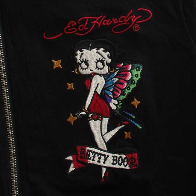 エド・ハーディー Ed Hardy ベティーブープ Betty Boop コラボ 天竺ZIPパーカー/長袖Tシャツ（ロンT） 刺繍 メンズ レディース 送料無料_2