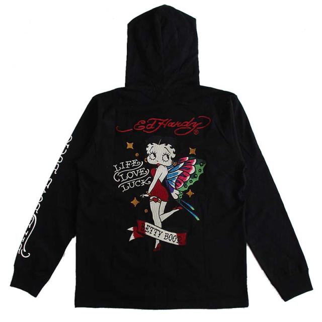 エド・ハーディー Ed Hardy ベティーブープ Betty Boop コラボ 天竺ZIPパーカー/長袖Tシャツ（ロンT） 刺繍 メンズ レディース 送料無料_4