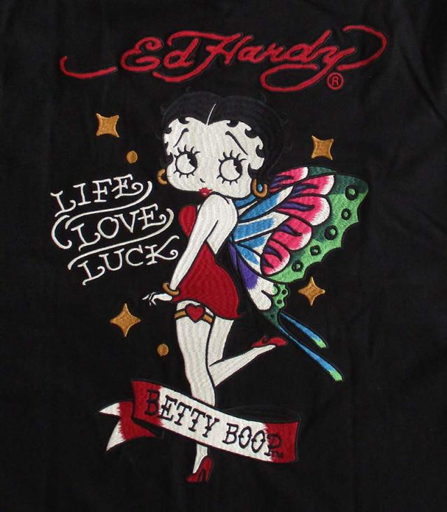 エド・ハーディー Ed Hardy ベティーブープ Betty Boop コラボ 天竺ZIPパーカー/長袖Tシャツ（ロンT） 刺繍 メンズ レディース 送料無料_5