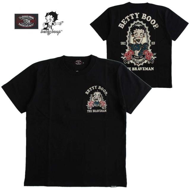 ベティーブープ Betty Boop 半袖Tシャツ メンズ レディース The BRAVE-MAN ザ・ブレイブマン カラー：BLACK キャラクター/アメカジ/刺繍 送料無料
