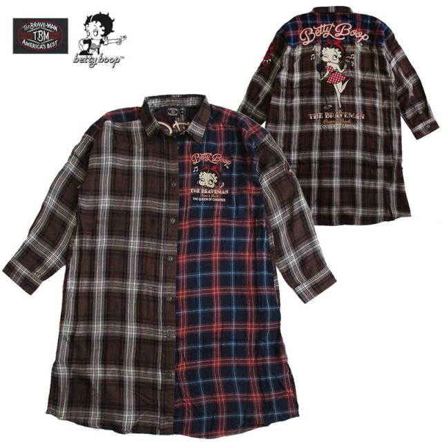 ベティーブープ Betty Boop コラボ The BRAVE-MAN ザ・ブレイブマン シャツワンピース レディース キャラクター アメカジ 刺繍 送料無料