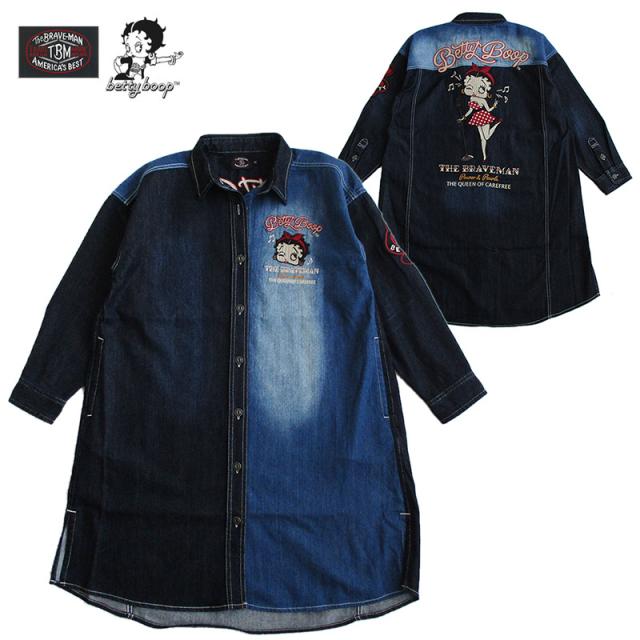ベティーブープ Betty Boop コラボ The BRAVE-MAN ザ・ブレイブマン シャツワンピース レディース キャラクター アメカジ 刺繍 送料無料