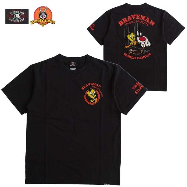 Looney Tunes ルーニー・テューンズ 半袖Tシャツ メンズ レディース The BRAVE-MAN ザ・ブレイブマン トゥイティー/TWEETY/シルベスター/キャラクター/アメカジ/刺繍 送料無料