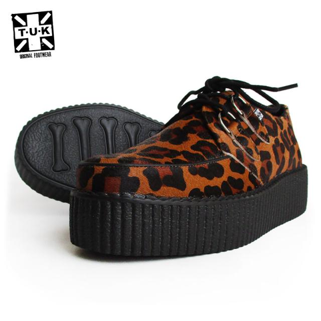 TUK/ティーユーケー ラバーソール 「Leopard Viva Mondo Creeper」V3336 メンズ レディース レオパード 豹柄 本革 靴 スニーカー  厚底 パンク  ロカビリー ファッション モッズ 送料無料