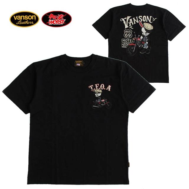 VANSON バンソン × クローズ WORST メンズ 半袖Tシャツ デスラビット 武装戦線 T.F.O.A スカル 刺繍 送料無料