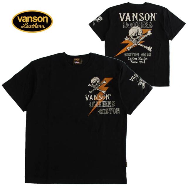 VANSON バンソン メンズ 天竺半袖Tシャツ スカル 刺繍 送料無料