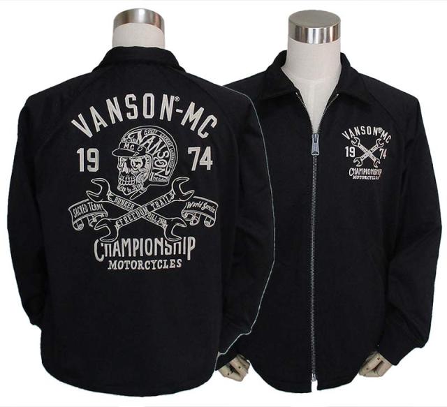 VANSON バンソン メンズ 裏ワッフル ストレッチボンディング ジャケット スカル 刺繍 アウター 防寒 送料無料_1