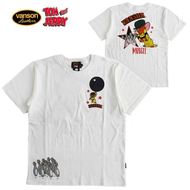 VANSON/バンソン トムとジェリー コラボ 天竺半袖Tシャツ メンズ レディース カラー：OFF WHITE トム＆ジェリー キャラクター 刺繍 送料無料