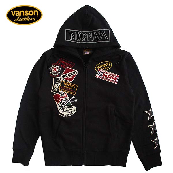 VANSON バンソン メンズ 裏毛ZIPパーカー スウェット スカル 刺繍 送料無料
