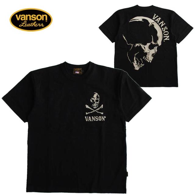 VANSON バンソン メンズ 天竺半袖Tシャツ 刺繍 スカル 送料無料