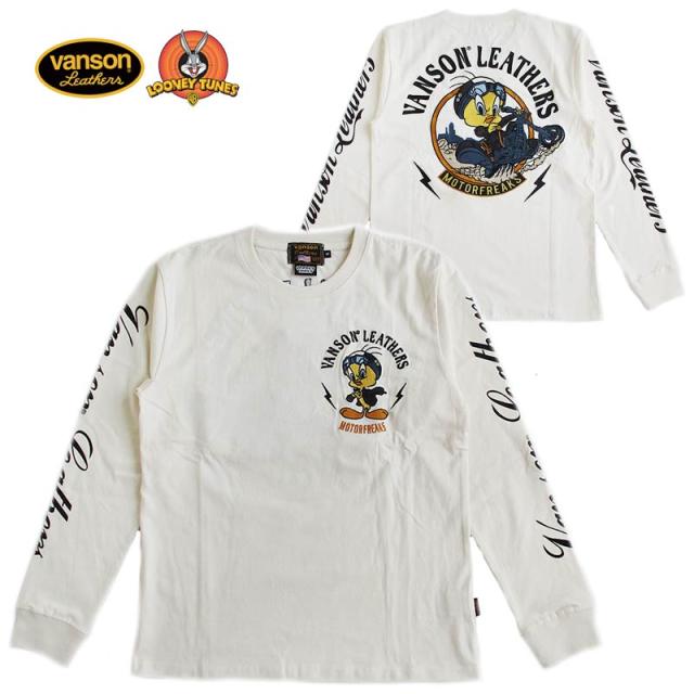 VANSON/バンソン Looney Tunes（ルーニー・テューンズ） コラボ 天竺長袖Tシャツ（ロンT） トゥイティー TWEETY キャラクター 刺繍 メンズ レディース 送料無料