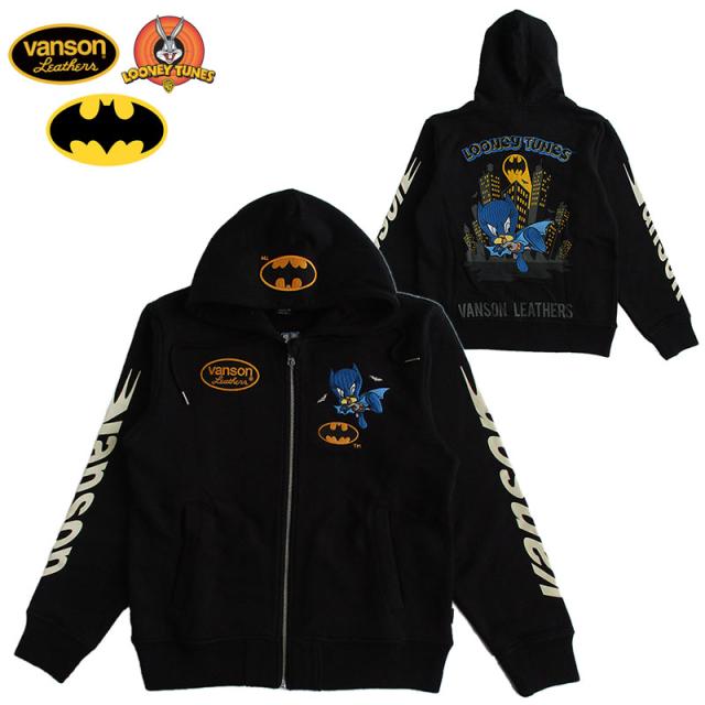 VANSON バンソン Looney Tunes（ルーニー・テューンズ）コラボ 裏毛ZIPパーカー メンズ レディース BATMAN バットマン トゥイティー TWEETY キャラクターアウター 送料無料