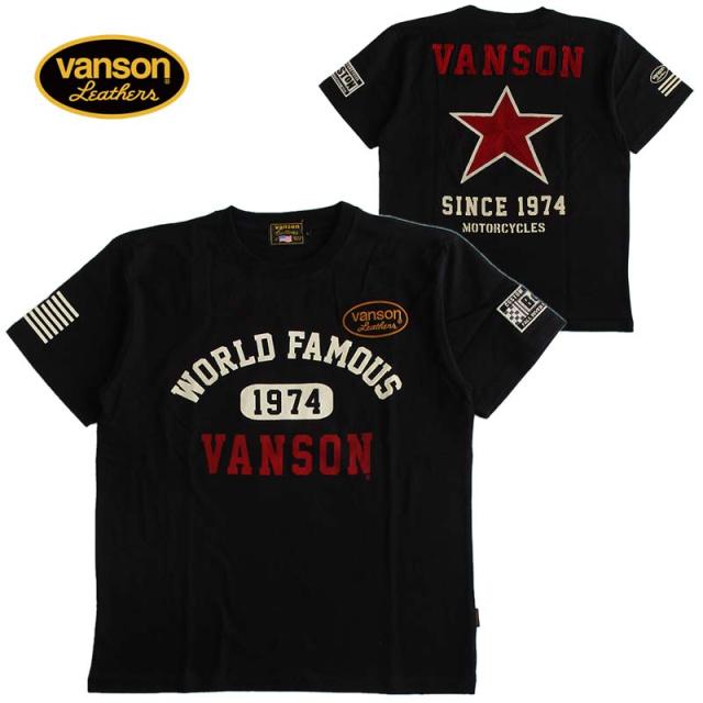 VANSON バンソン メンズ 天竺半袖Tシャツ チェーン刺繍 アメカジ ファッション